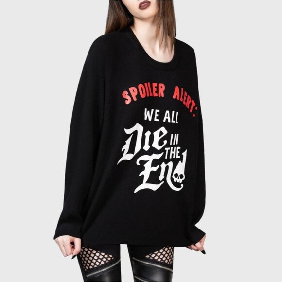 Killstar ✦ Spoiler Batwing Sweater ✦ Black Gothic Graphic “We All Die” NWT - Picture 3 of 5